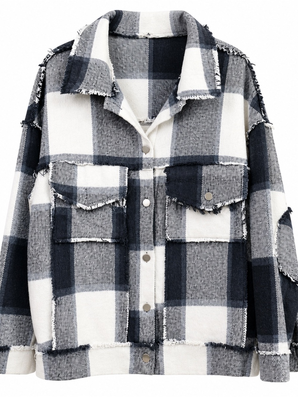 POL Blue and White Oversized Shacket Small